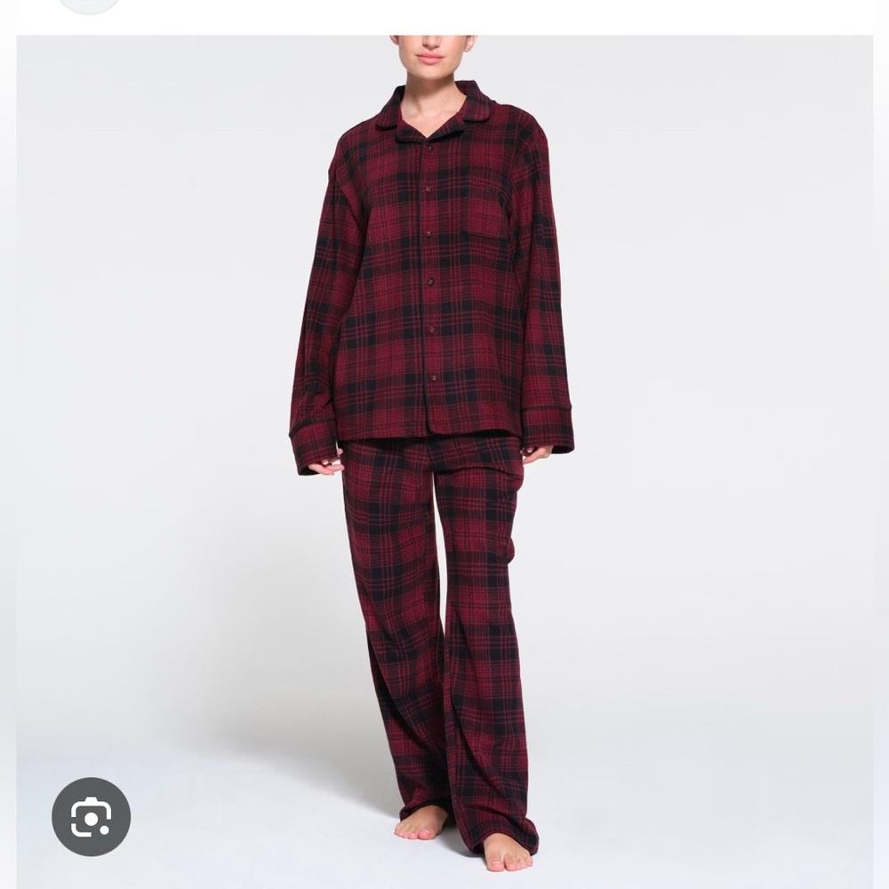 Skims unisex fleece Sleep Top - TOP ONLY - wine plaid XL